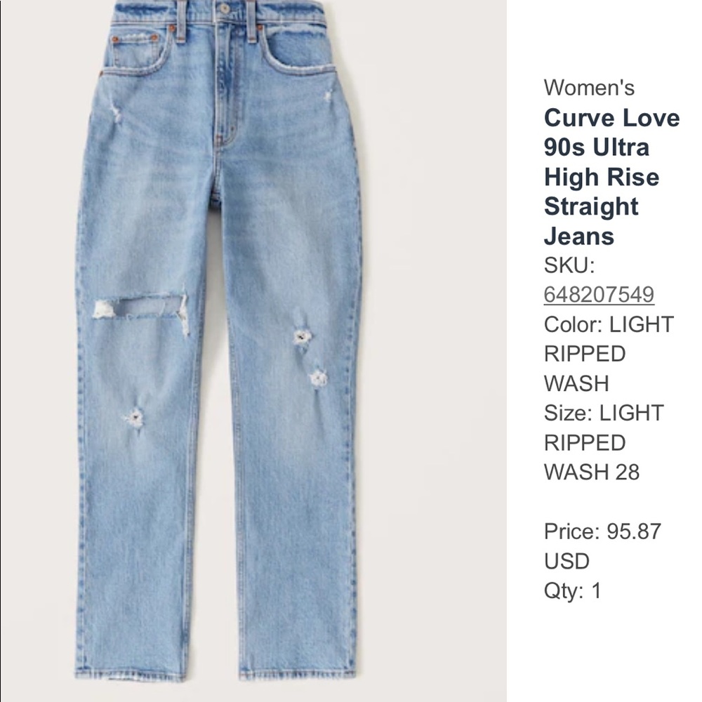 Abercrombie Curve Love the 90s straight ultra high rise jeans brand new ripped